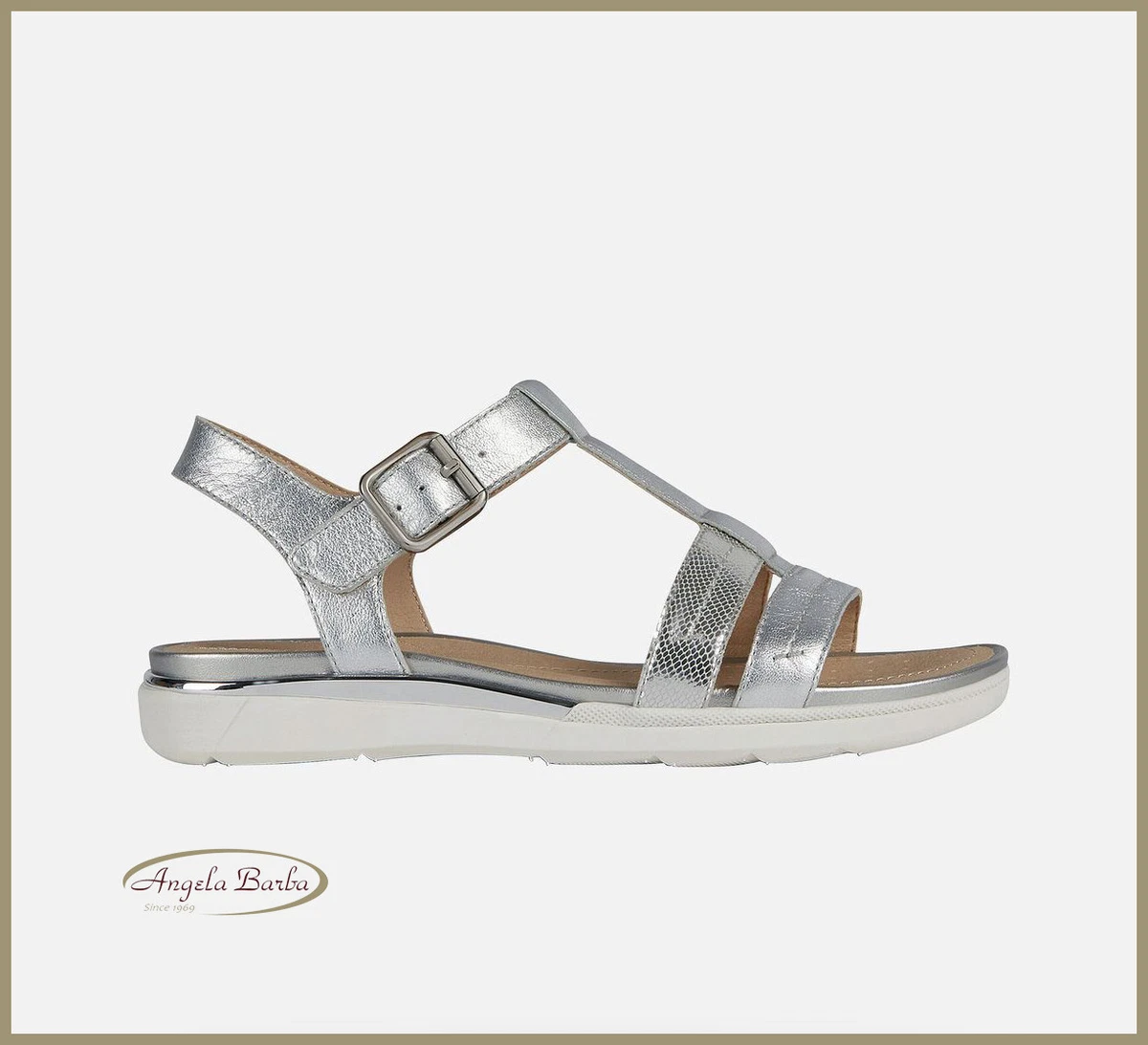 Geox Sandals Women s Low Leather Silver Comfortable Hiver Silver