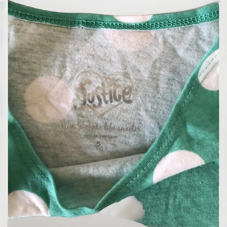 Justice Майка подкладка размер 5 хлопок эластичной зеленый с белый горошек новый с Ярлыками - Изображение 3 из 3