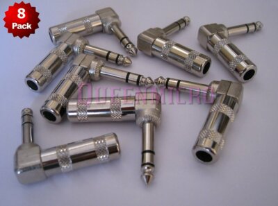 8 Pack 1/4'' 6.3mm Heavy Duty Right Angle TRS Stereo Audio Plug Jack Connector v2