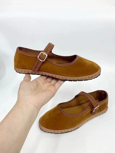 Velvet Mary Jane Shoes Hand Stitch Streetwear Ballet Flats Casual Pumps Loafers - Picture 7 of 31