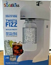 Sodaboss Twist & Fizz Soda Maker 10 Co2 Bullets +System + Liter Bottle White NEW