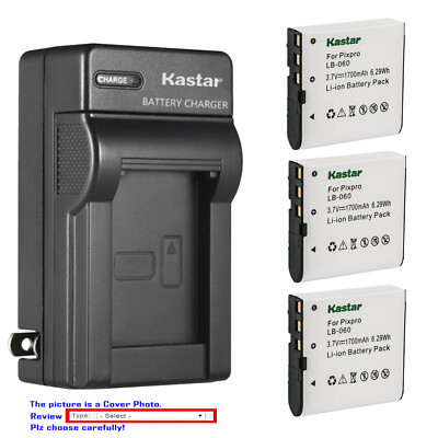 Kastar Battery AC Wall Charger for Brica DV-H12 FHD DV-H30 HD DV-HG1 FHD DV-R30