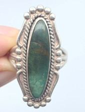 Native American Green Turquoise Sterling Silver Signed Ring Sz 5.25