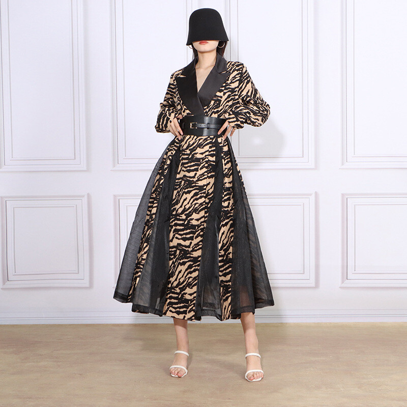 Women's Autumn Fashion Blazer Lapel Floral Slim Fit Waist Aline Long