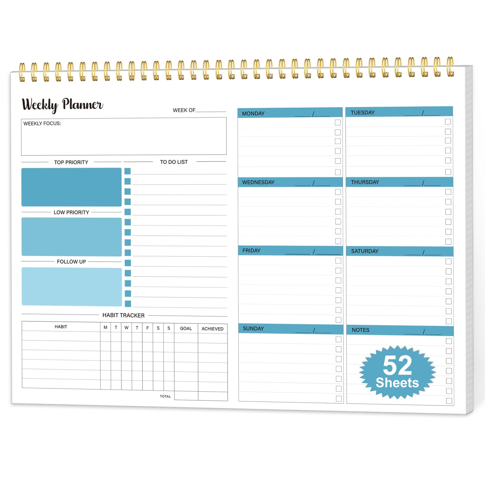 Weekly To Do List Notepad Weekly Planner Undated Habit Tracker Journal Desk C...