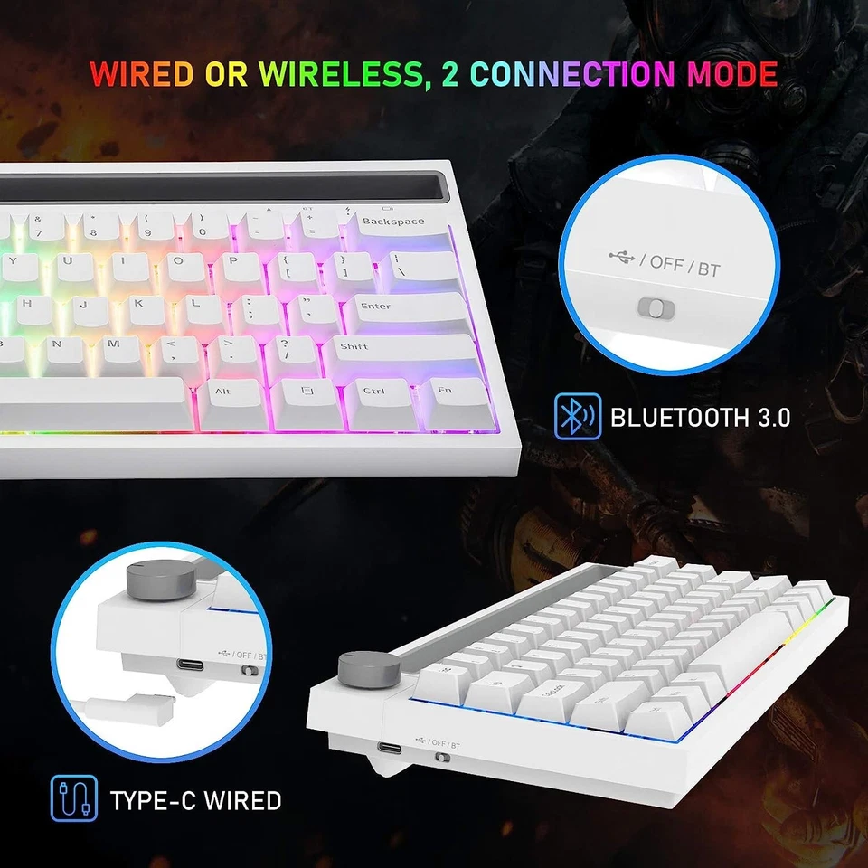 60% Mechanical Gaming Keyboard Wired/Wireless Bluetooth 19 RGB Backlit 4400mAh - Image 4 of 4
