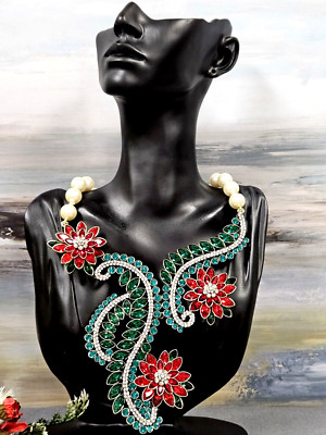 Heidi Daus Simulated Pearl Necklace Poinsettia Panache 16.5 Inch Multicolor NWT