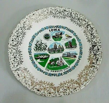 Vintage 1960's Iowa The Hawkeye State Souvenir Plate Pottery 9.5" dia Capitol