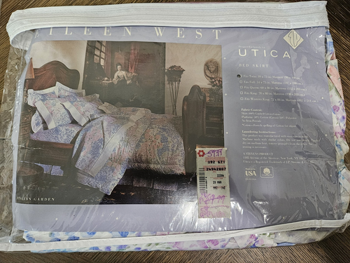 Vintage Eileen West Utica Pink Blue Floral Twin Bed Skirt Dust Ruffle 39x75" NOS - Picture 2 of 3