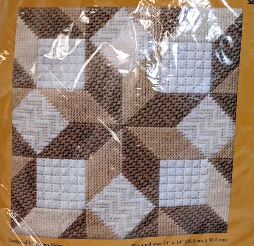 Creative Circle 0463 Broken Star Sampler Pillow Crewel Kit Vtg 1983 USA Boho Tan - Picture 2 of 8