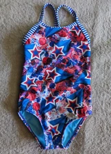 LITTLE DOLFIN UGLIES One Piece Swimsuit Youth Girls 6 White Red Blue