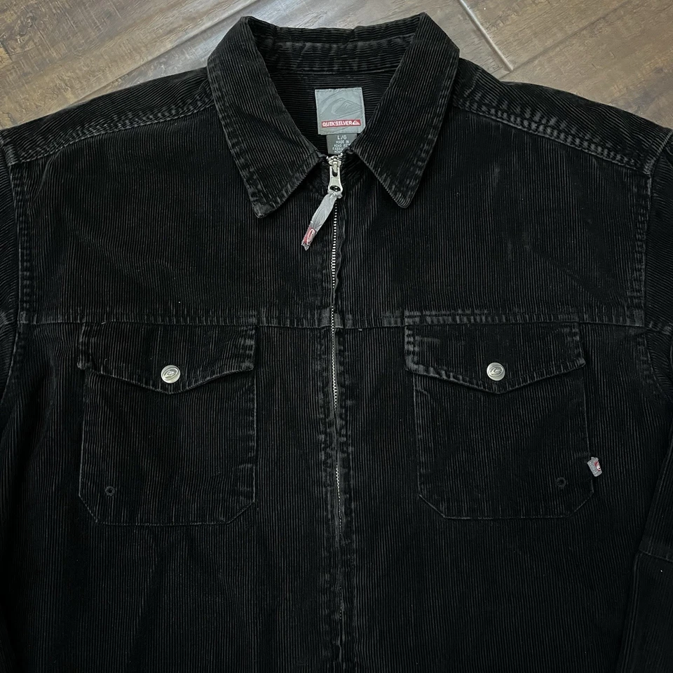Chaqueta De Colección Quiksilver Para Hombre Grande Negra Pana Cremallera Años 90 Y2K Surf Skate Foto 3 de 4