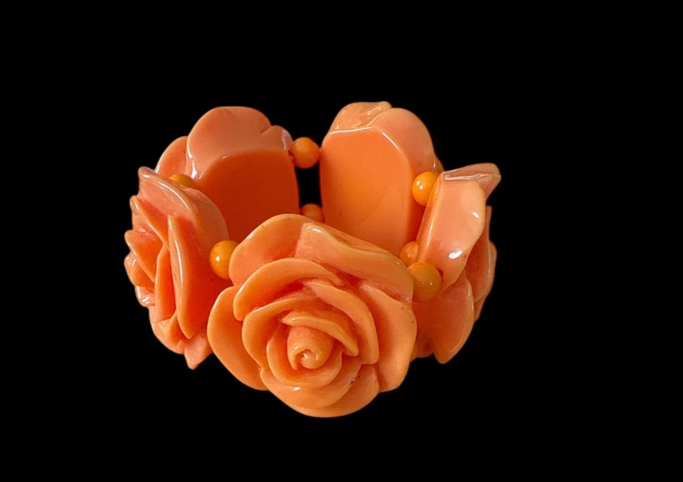 Pulsera elástica vintage retro estilo mediados de siglo mandarina naranja tallada rosa Foto 3 de 3