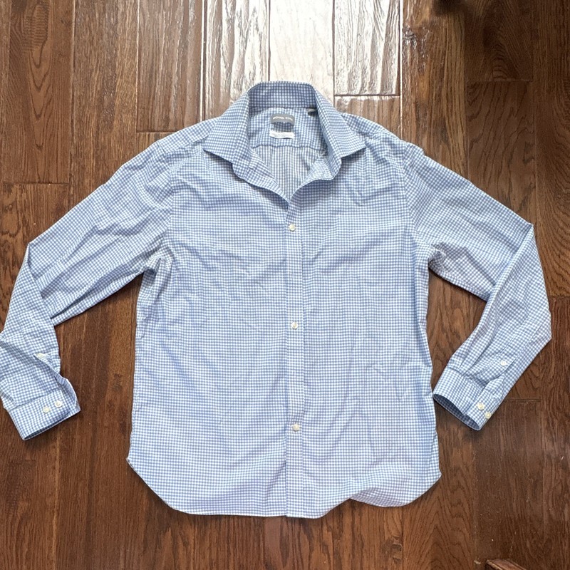 Michael Kors Slim Fit Airsoft Stretch Blue/White Check Dress Shirt 16.5 34/35