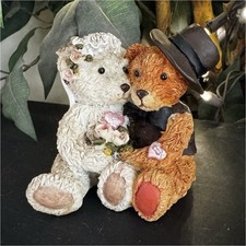 Wedding Bear Figurines Bride and Groom Set of 2 Small Decorative