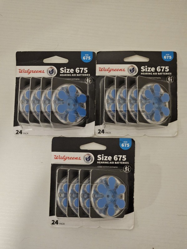 Lot Of 3 Walgreens Hearing Aid Size 675 Batteries 24 Count per Box Best By 02/29