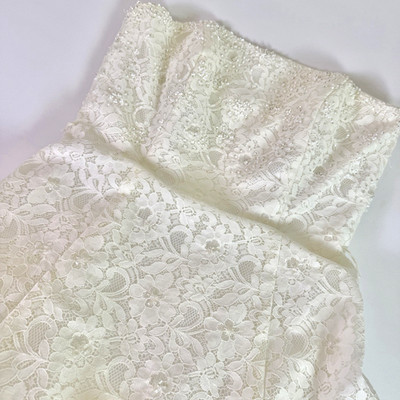 David's Bridal Wedding Dress 14 Ivory Strapless Beaded Lace Pick Up Sash Veil