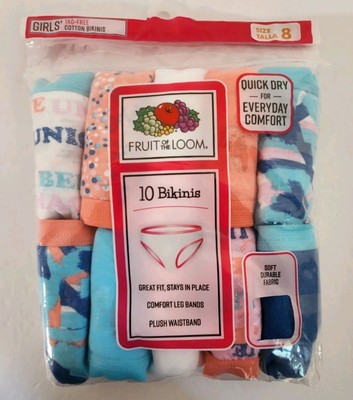 Fruit of the Loom Girls' Cotton Bikini Underwear Multipack of 8 NWT Tag Free