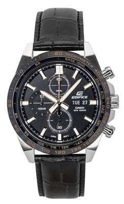 Casio Edifice Leather Strap Black Dial Quartz 100M Men's Watch EFR-574BL-1AV