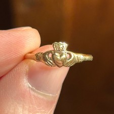 Dainty Irish Claddagh Ring, size 5, solid 14k gold, small, made in Ireland