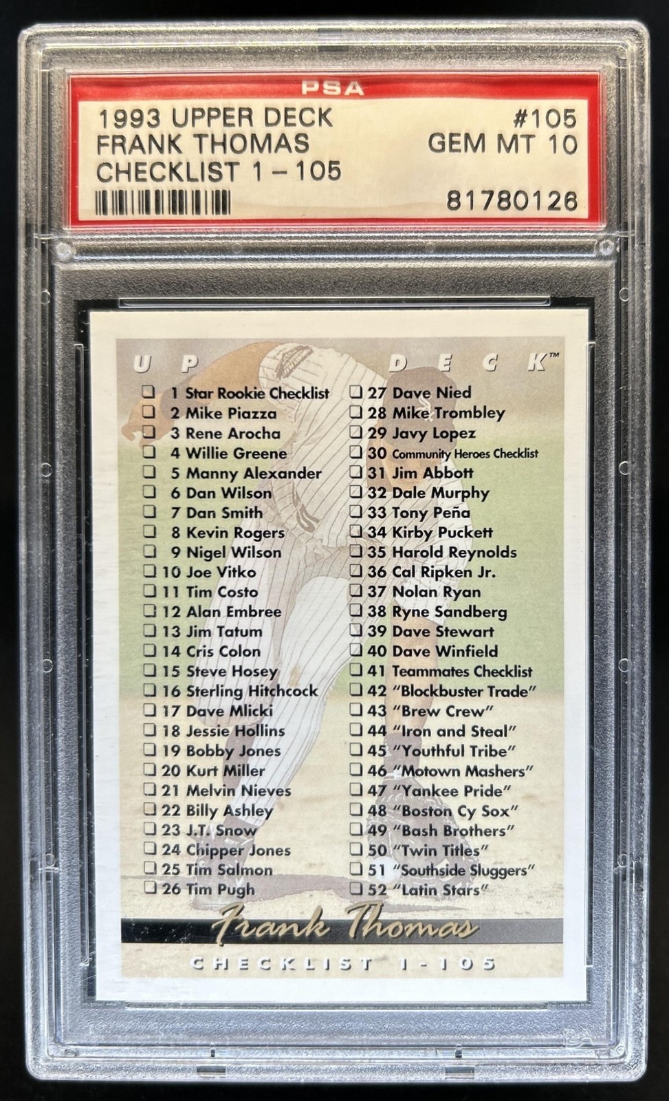 1993 Upper Deck Frank Thomas Gold Hologram #105 White Sox PSA 10 GEM MINT