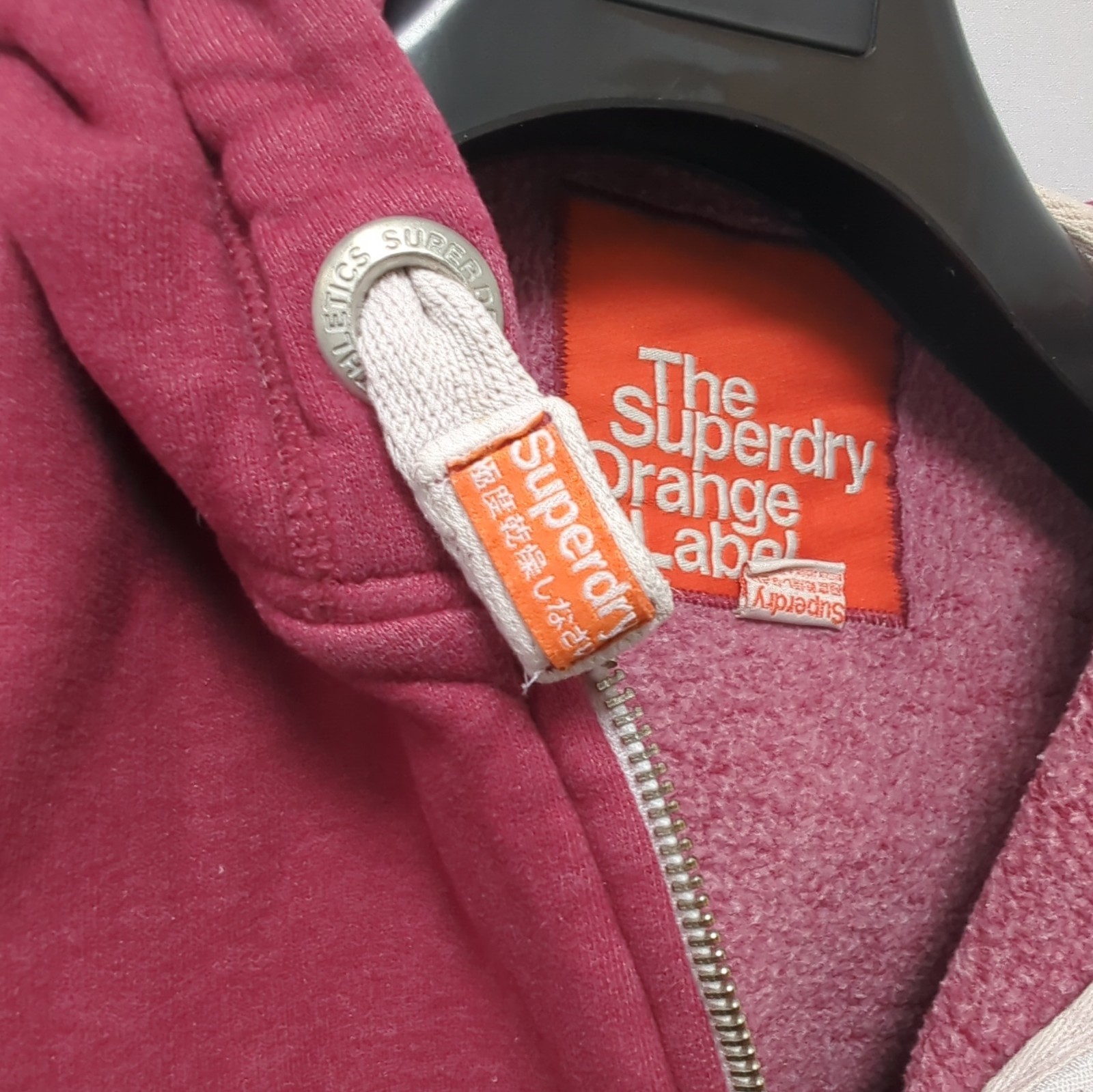 Superdry Orange Label Womens Burgundy Pink Zip Hoodie Embroidered Logo image 5