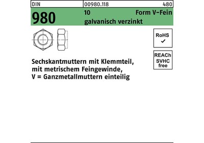Reyher Sechskantmutter DIN 980 m.Klemmteil VM 24 x 2 10 galvanisch verzinkt