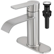 Bathroom Faucet Brushed Nickel Waterfall with Drain Deck Plate
