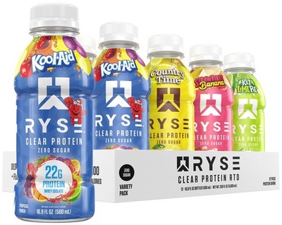 RYSE Clear Protein Drink  Variety Pack  100 Calories, 22g Whey Isolate Protei...