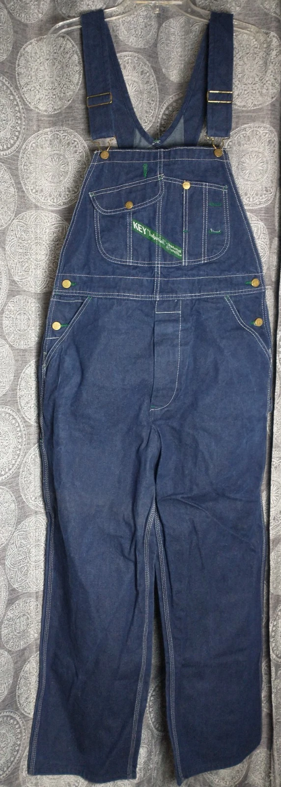 Key Imperial Denim Bib Overalls Men's 34W X32L Blue Jean Carpenter Workwear