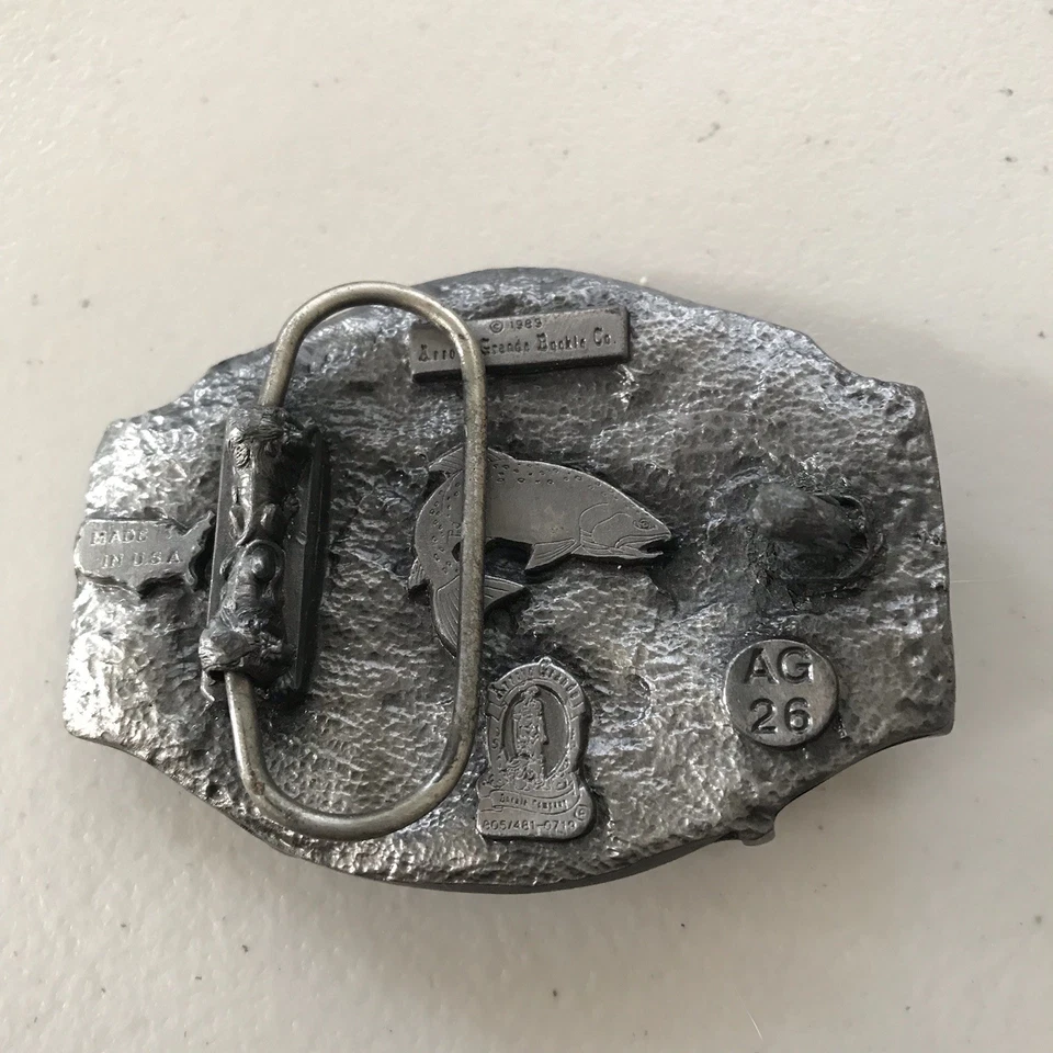 Vintage Belt Buckle Mens Fishing Fisherman Fish Metal USA Made Arroyo Grande Dad - Image 2 of 4