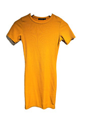 Boohoo Mustard Slim-Fit Ribbed Jersey Short Sleeved Midi Dress,Size-UK 8