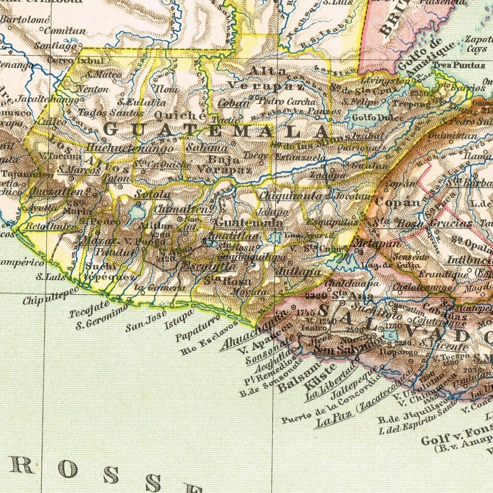 Central America Guatemala Honduras Costa Rica Nicaragua 1892 riginal  Map - Image 4 of 4