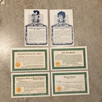 Vintage Exhibit Supply Co. Novelty Cards & Licenses Lot of 6 1928 & 1938