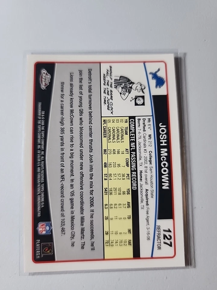 2006 Topps Chrome Football Josh McCown Detroit Lions Refractor parallel #127 - Image 2 of 2