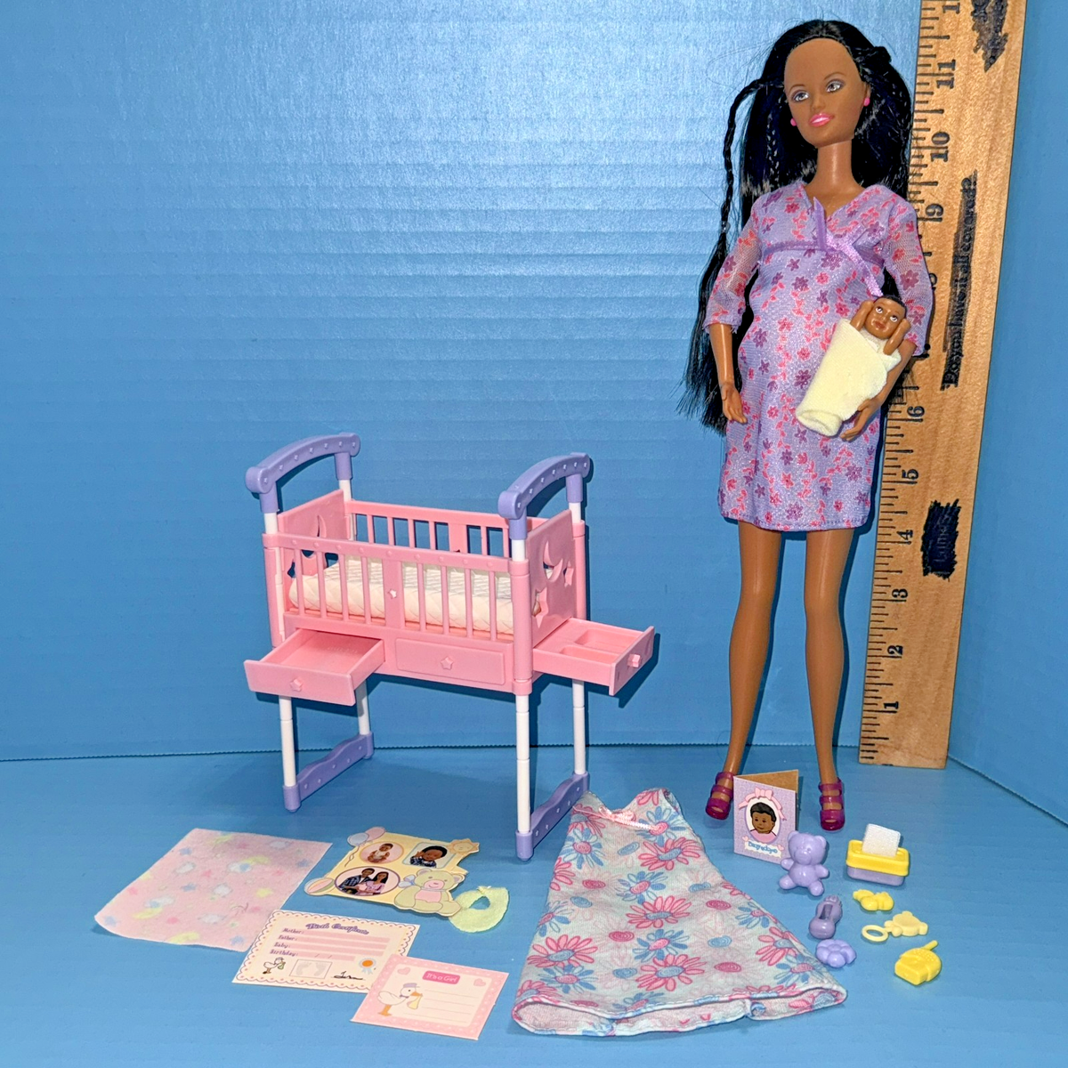 Barbie Happy Family African American AA Midge Mom Pregnant Belly Baby Doll  Toys