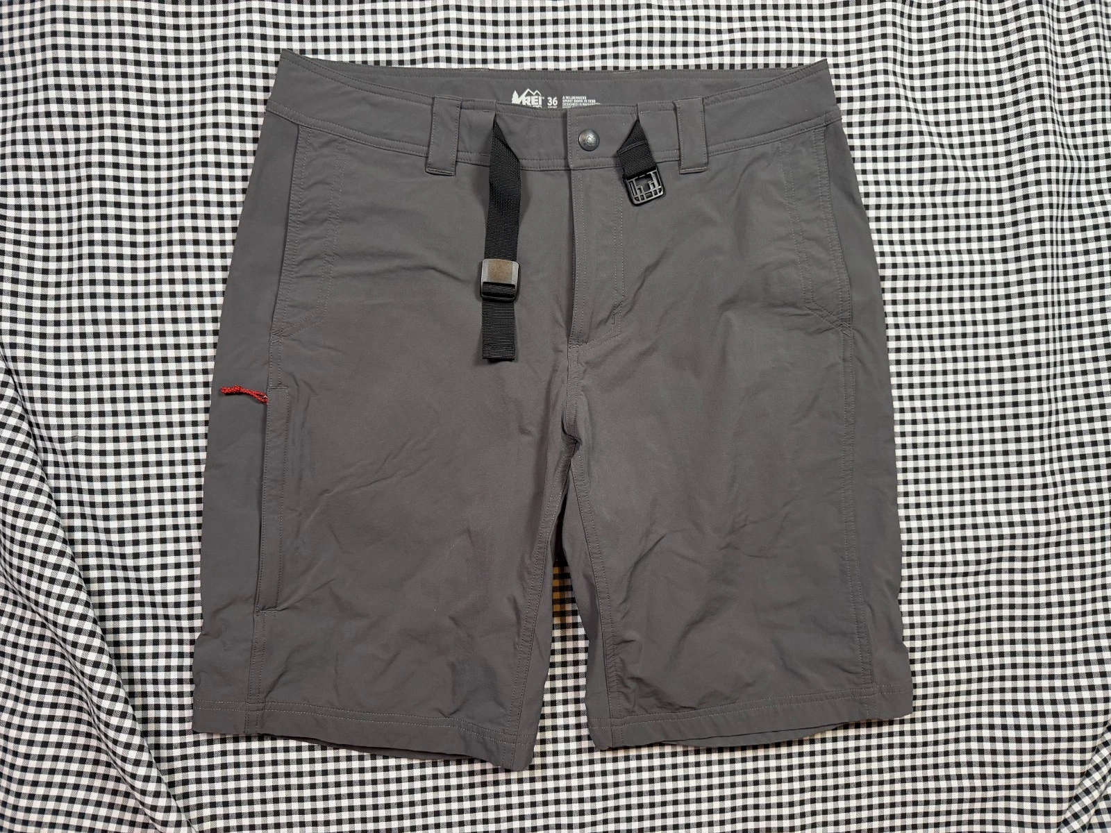 REI Co-op Men’s Shorts 36 Gray Nylon Stretch Hiking Trail Built In Belt 11”