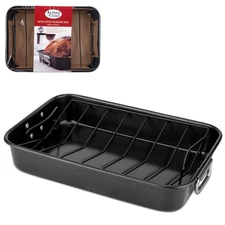 Turkey Roaster Pan with Rack 16-Inch - Nonstick Coating Carbon Steel Pan - Bl...
