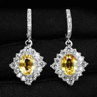 Charming Yellow Sapphire Oval 925 Sterling Silver White Gold Lever Back Earrings
