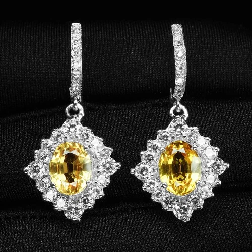 Charming Yellow Sapphire Oval 925 Sterling Silver White Gold Lever Back Earrings