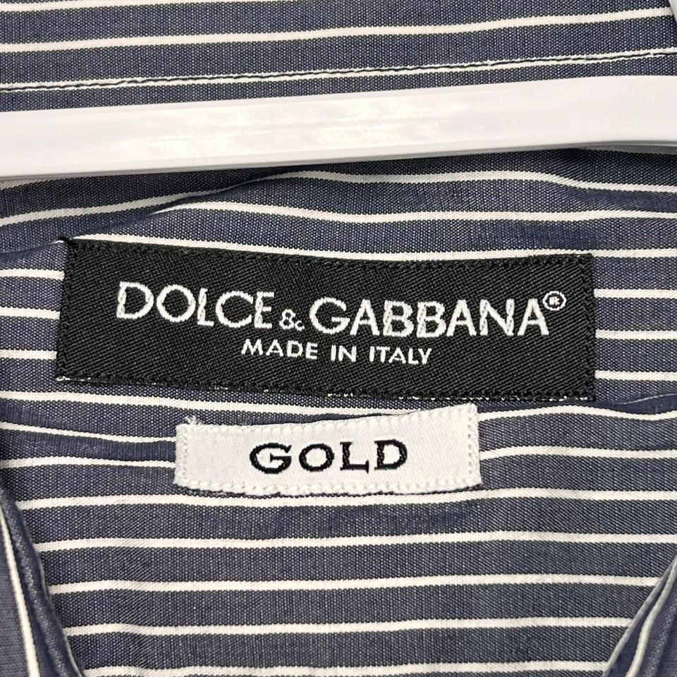 Рубашка мужская Dolce & Gabbana размер L 16/41 золотистая на пуговицах в полоску серая/белая L/S - Изображение 3 из 4