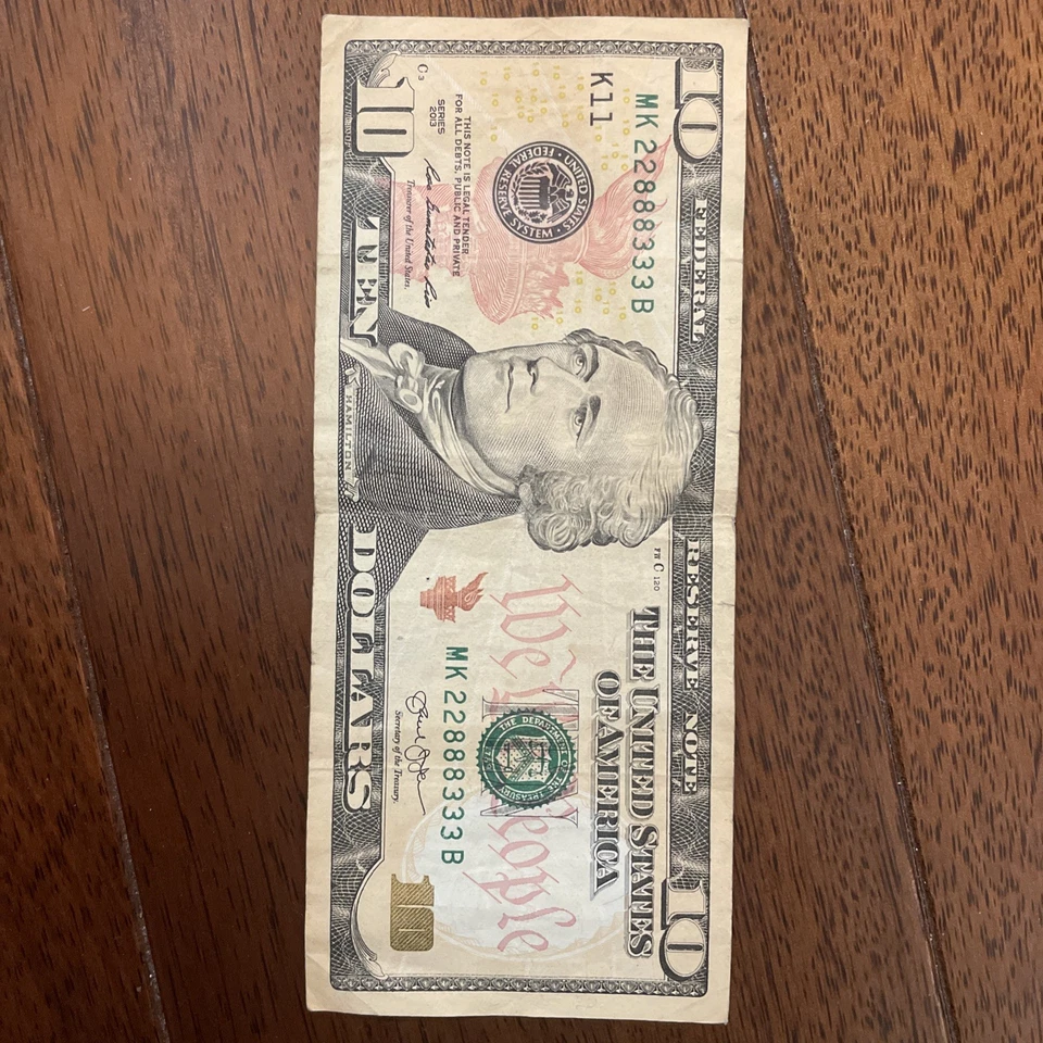 Fancy Serials Numbers Trinary Triple $10 2013 MK(22888333)B - Image 3 of 4