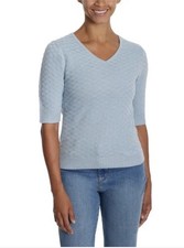 Ella Moss Women's Pullover Sweater V Neck Casual Ribbed Size Large Blue