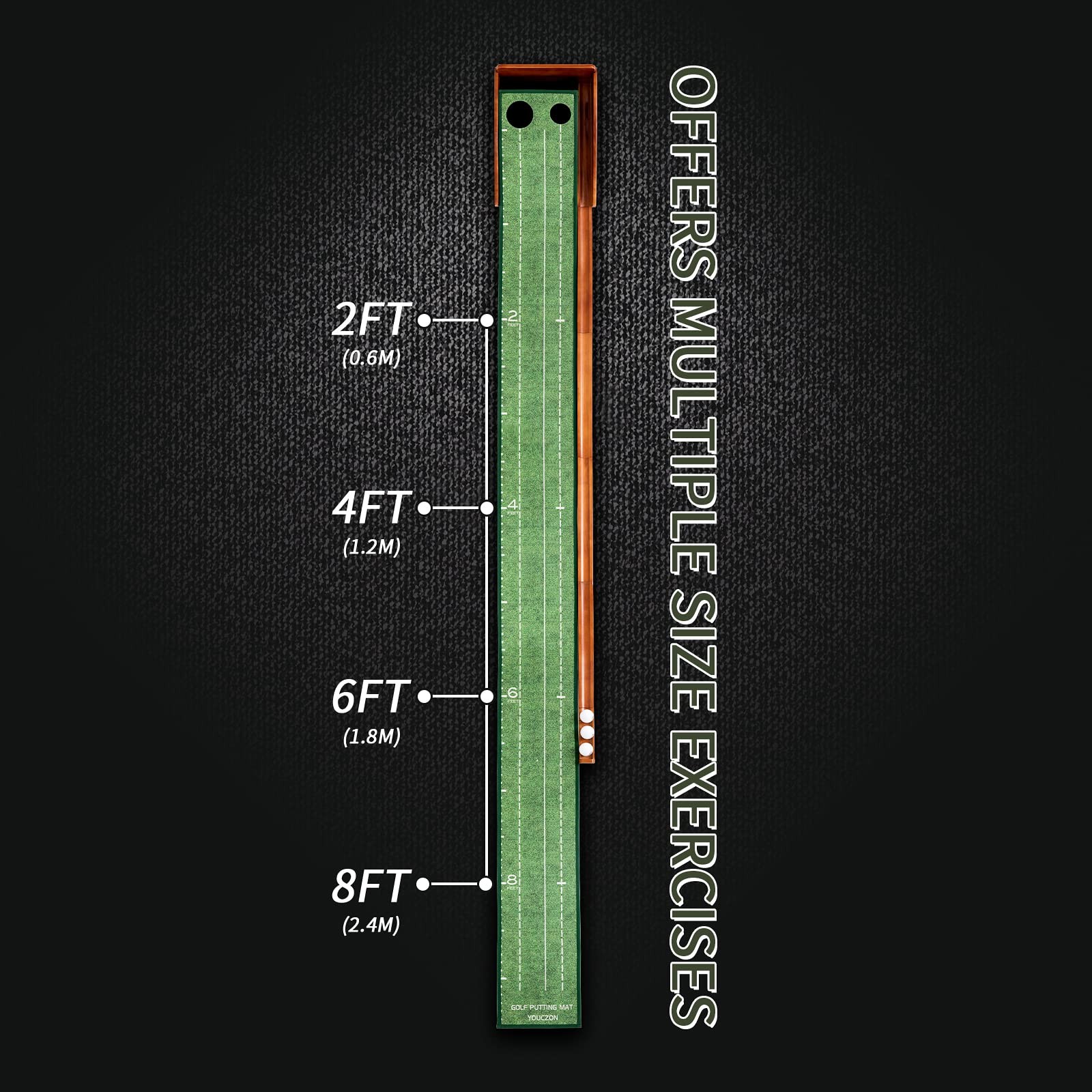 YOUCZON Putting Green Indoor, No Hump Golf Mat with Auto Ball Return - Easy t...