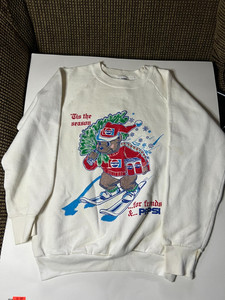 Vtg Pepsi Teddy Bear Christmas Holiday Skiing Tree Sweatshirt Sz SMALL USA 1990s