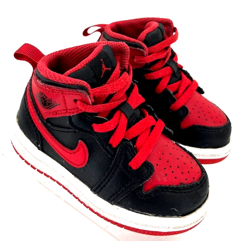Nike DQ8425-060 Jordan 1 Mid Red Lace-Up Sneaker Shoes Youth Nike DQ8425-060 Jordan 1 Mid Red Lace-Up Sneaker Shoes Youth