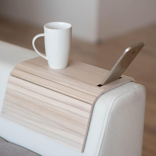 Sofa Arm Tray Table Couch Bedside Wood Coaster Coffee Cup Foldable Armrest Caddy - Picture 12 of 12