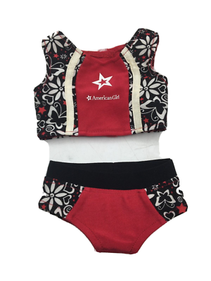 American Girl Tankini Bathing/Swimsuit Hearts Flowers Red Black 18