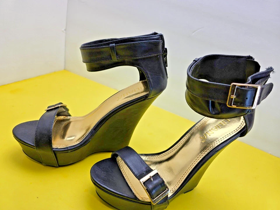 Liliana черный на танкетке каблук размер 5,5 регулируемые пряжки молнии на спине - Изображение 2 из 4