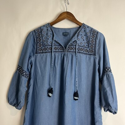J Jill Denim Blue Embroidered Dress Size S/P 3/4 Sleeve | eBay